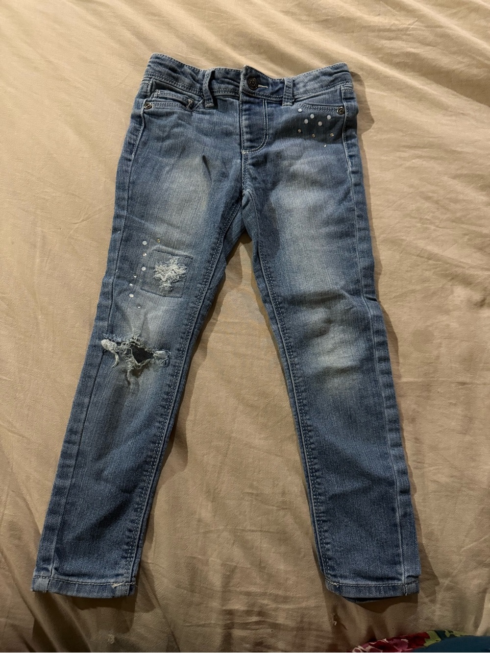 jumping beans Blue Distressed Girls' Jeans with Stud Accents